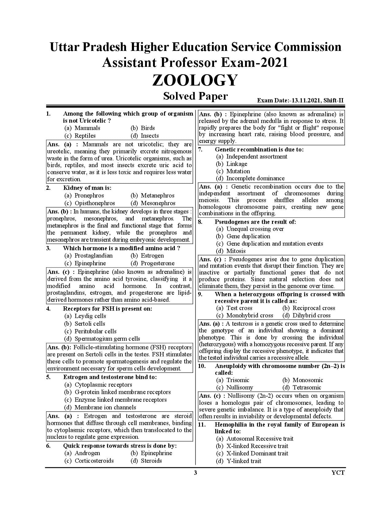 Assistant Professor Zoology 18 Solved Papers 2025-26 English Medium
