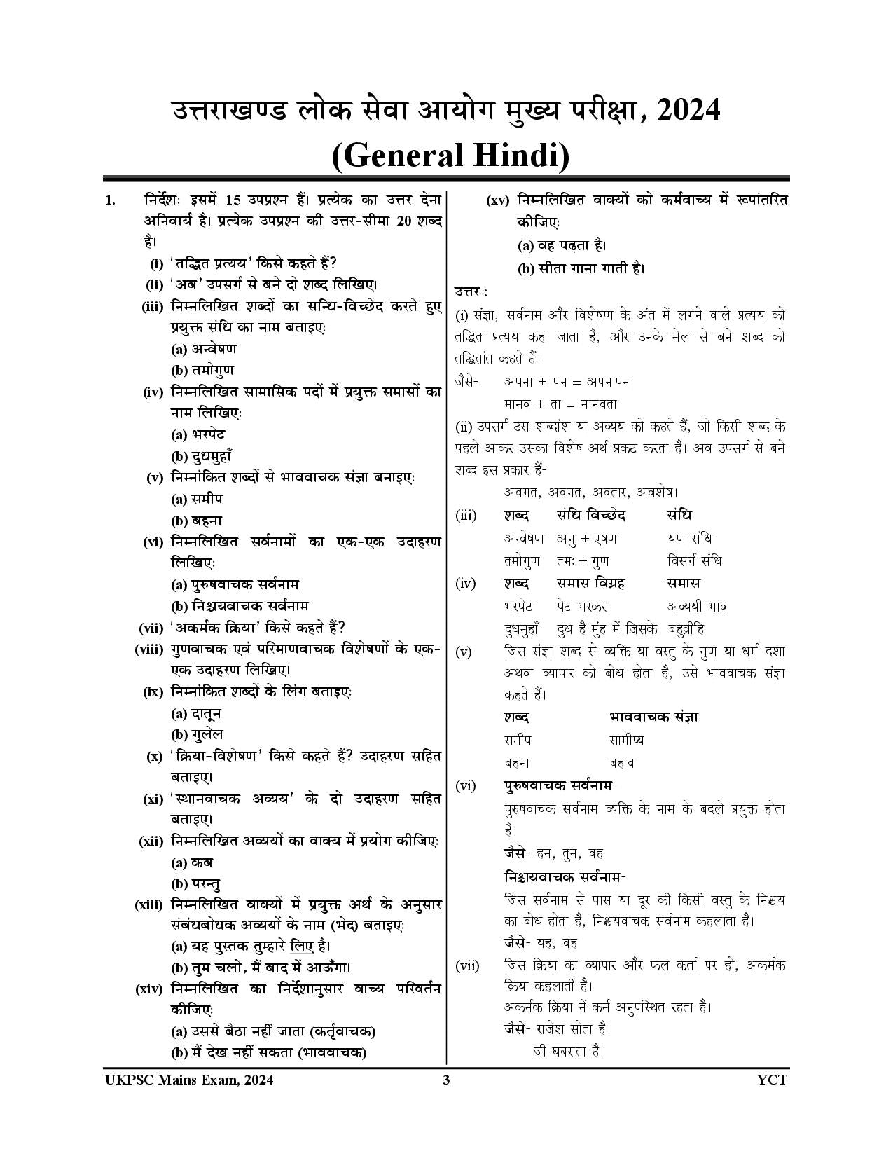 UKPSC Mains Descriptive Compulsory Solved Papers 2025-26 Hindi Medium