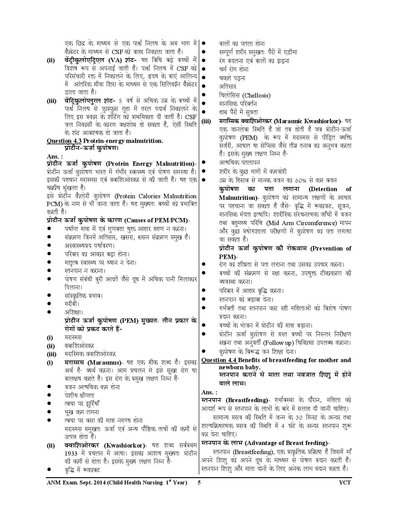ANM Child Health Nursing Previous Year Solved Papers 2025-26 Hindi Medium