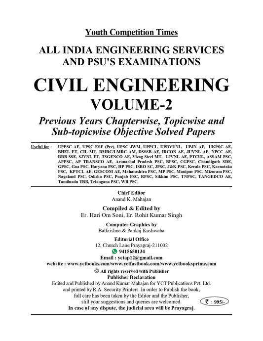 All India Engineering Services And Psu's Examinations Civil Engineering Volume-2 Previous Years Chapterwise, Topicwise And Sub-Topicwise Objective Solved Papers
