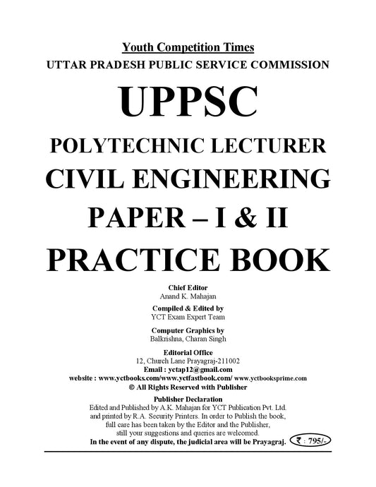 UPPSC I POLYTECHNIC LECTURER I Civil Engineering I Practice Book I 10 Sets I English Medium I 2027