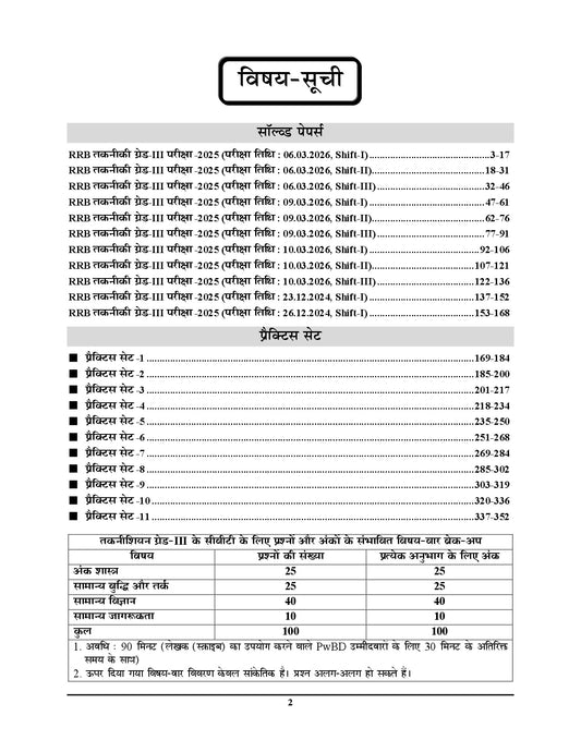 RRB Technician Grade-III I Solved Papers & Practice Book I Hindi Medium I 2027