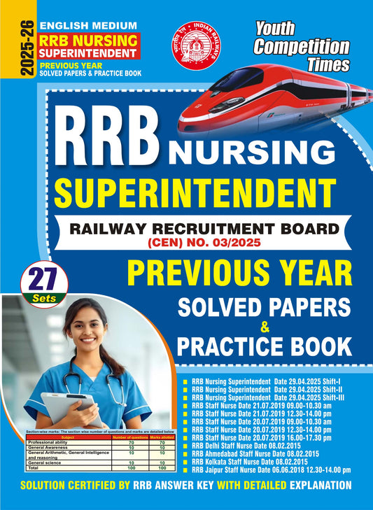 RRB NURSING SUPERINTENDENT PREVIOUS YEAR SOLVED PAPERS & PRACTICE BOOK 27 SETS (ENGLISH MEDIUM) 2025-26