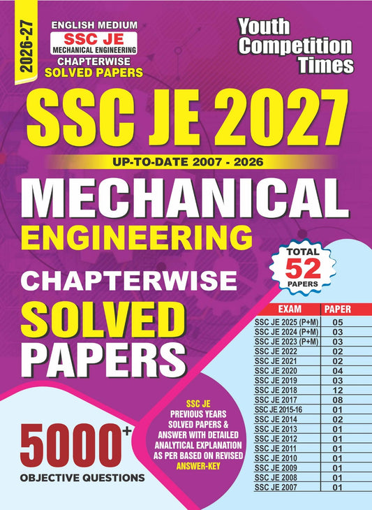 English Medium I SSC-JE Mechanical Engineering I Total 52 Papers I 5000+ Objective Questions I Chapterwise Solved Papers - 2026-27