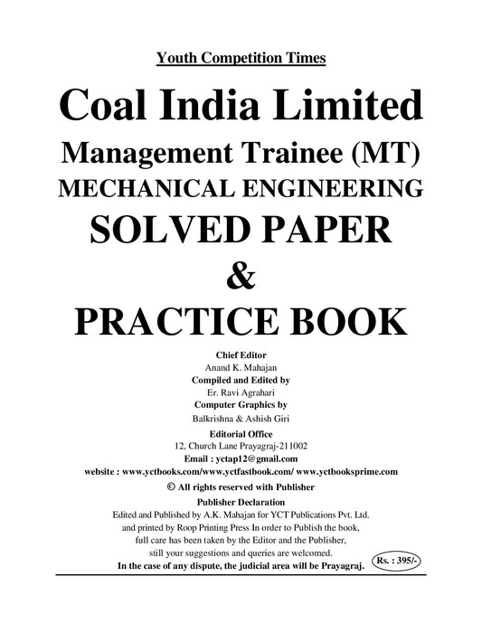 COAL INDIA LIMITED (Management Trainee) Mechanical Engineering I Solved Papers & Practice Book I English Medium I 2026-27