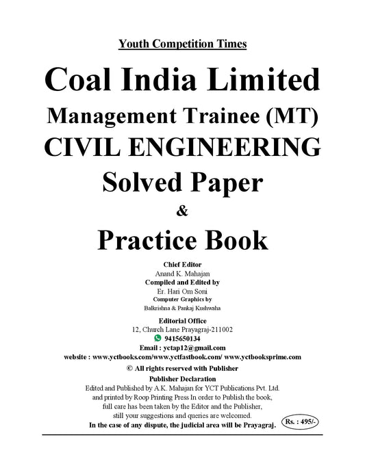 English Medium) COAL INDIA Limited | Management Trainee (MT) | Civil Engineering (2 Previous Year & 10 Practice Set) Solved Papers & Practice Book | 2026-27