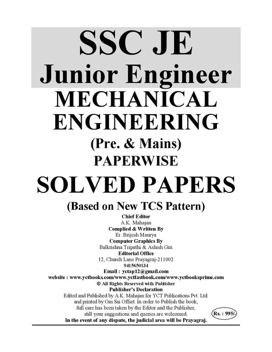 English Medium I SSC-JE (Pre & Mains) Mechanical Engineering (Technical) I Solved Papers - 2026-27