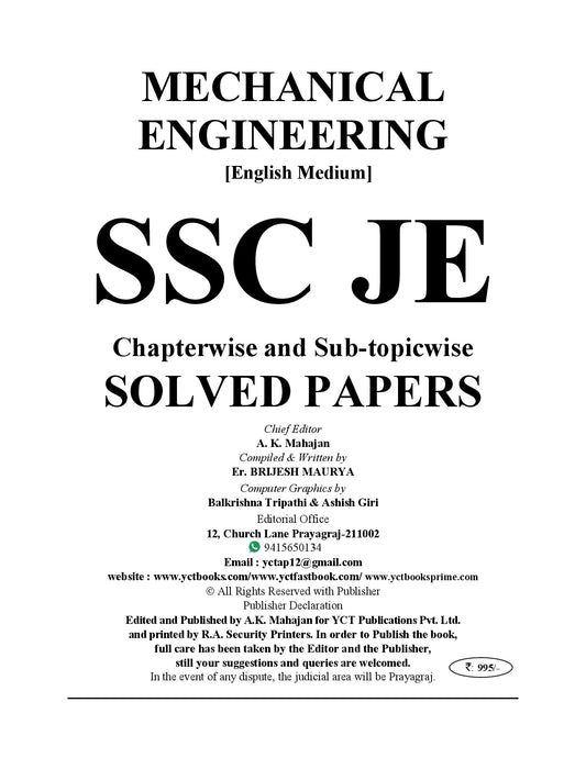 English Medium I SSC-JE Mechanical Engineering I Total 52 Papers I 5000+ Objective Questions I Chapterwise Solved Papers - 2026-27