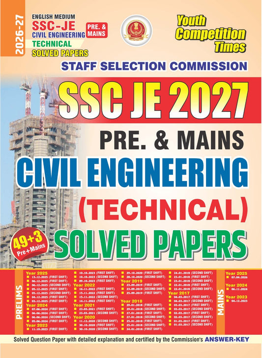 English Medium) SSC-JE Civil Engineering (Pre & Mains) Technical Solved Papers (SSC-JE 2027) - 2026-27